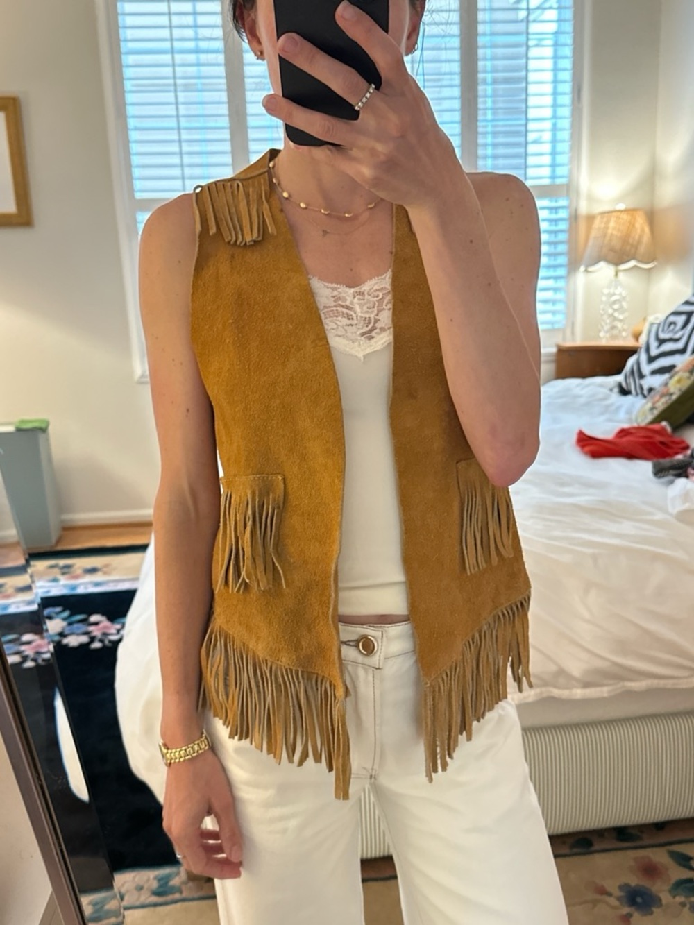 Mustard Suede Fringe Vest